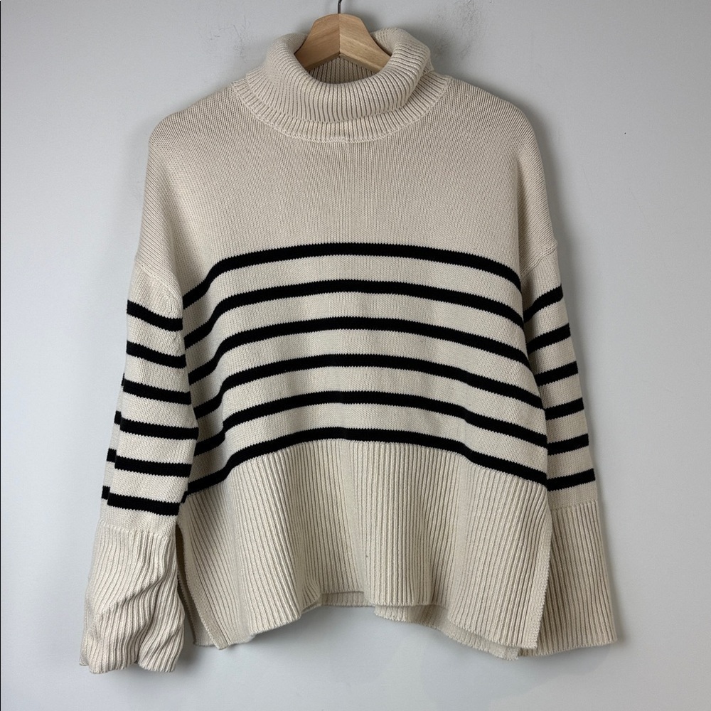 GAP Cream and Black Striped Turtleneck Sweater Large